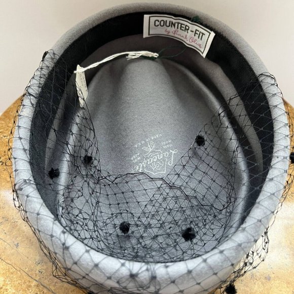 Vintage Lancaster Women's Gray Wool Counter Fit By Frank Olive Hat w/ Black Lace - Picture 3 of 12